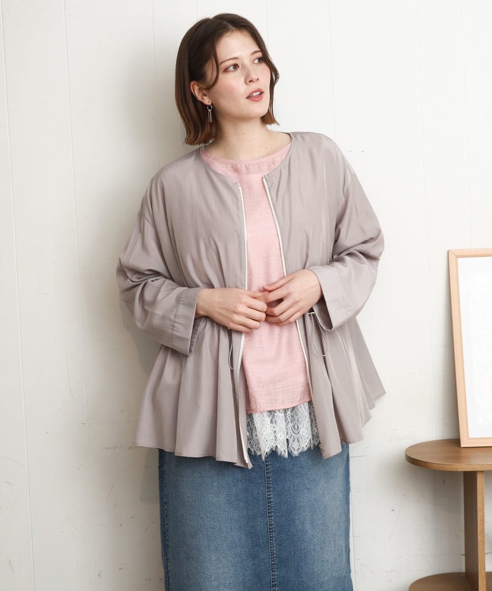 OLJDD06179 eur3(エウルキューブ) 【大きいサイズ】シア―ギャザーブルゾン グレージュ(89)