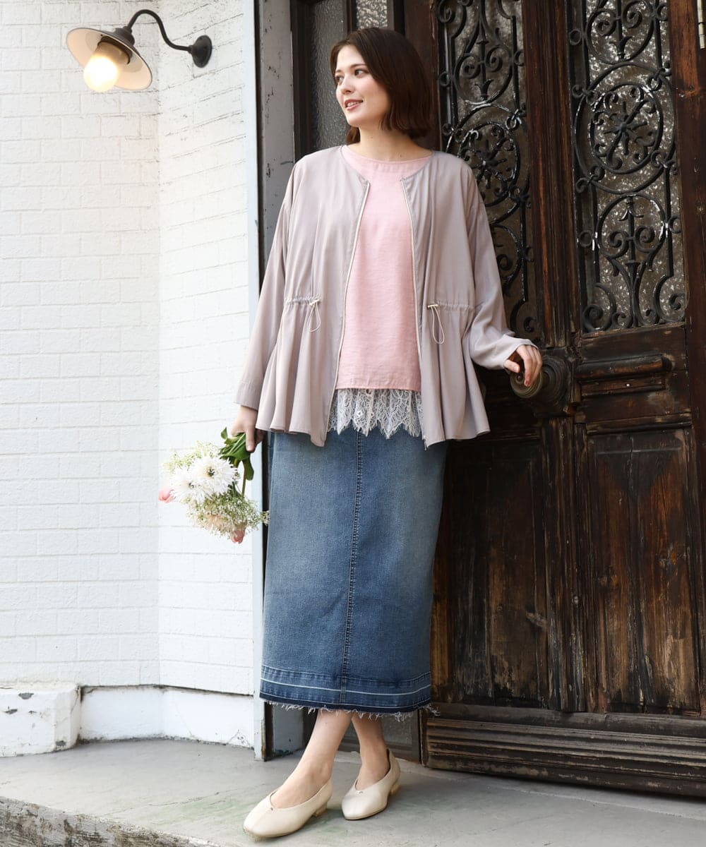 OLJDD06179 eur3(エウルキューブ) 【大きいサイズ】シア―ギャザーブルゾン グレージュ(89)