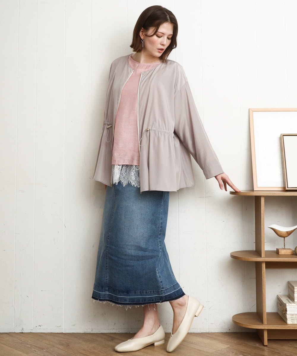 OLJDD06179 eur3(エウルキューブ) 【大きいサイズ】シア―ギャザーブルゾン グレージュ(89)