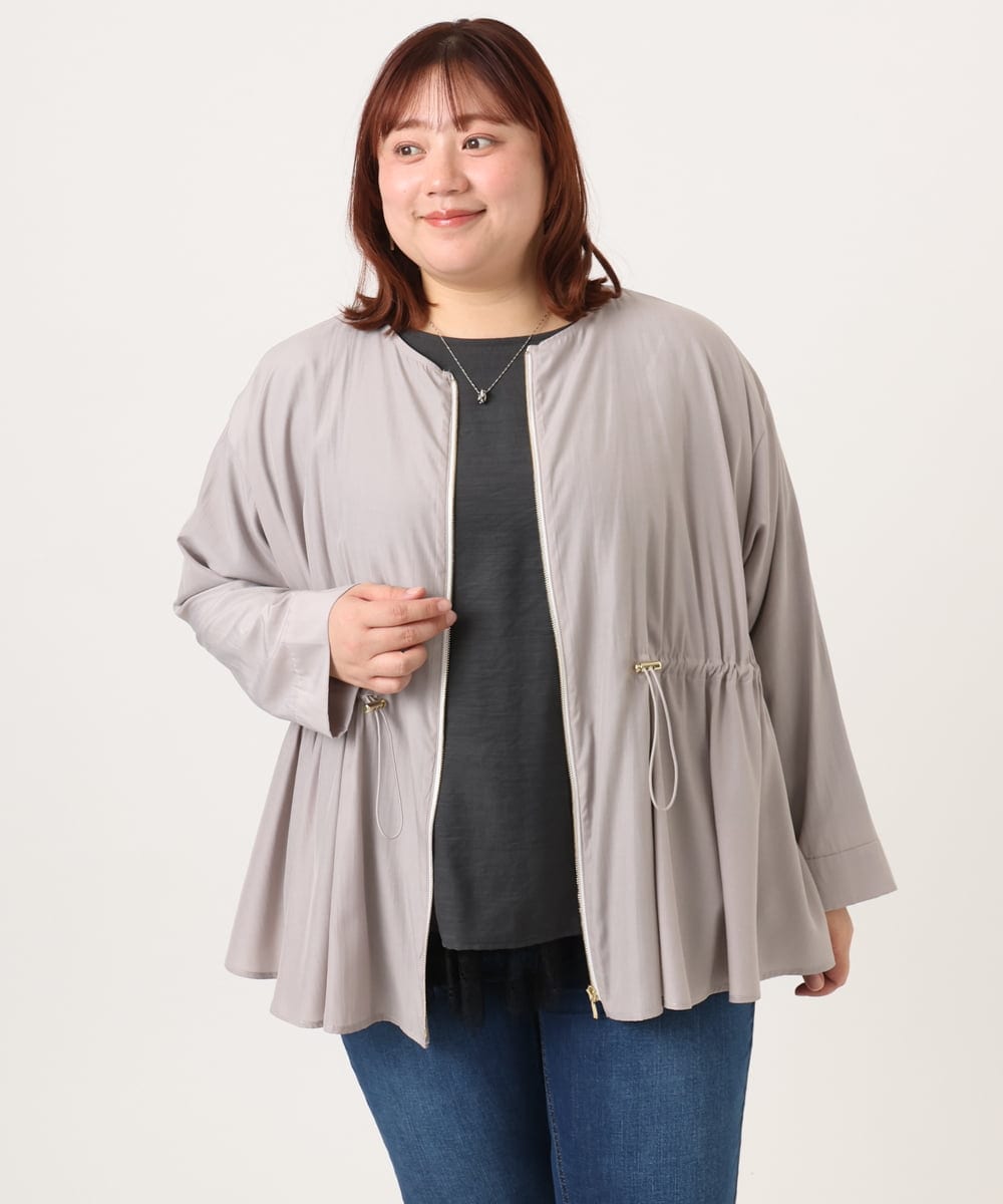 OLJDD06179 eur3(エウルキューブ) 【大きいサイズ】シア―ギャザーブルゾン グレージュ(89)