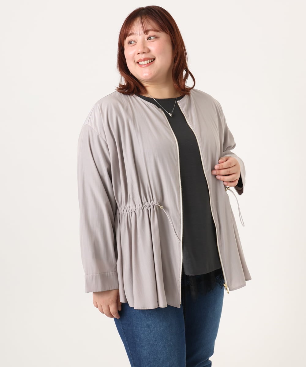 OLJDD06179 eur3(エウルキューブ) 【大きいサイズ】シア―ギャザーブルゾン グレージュ(89)