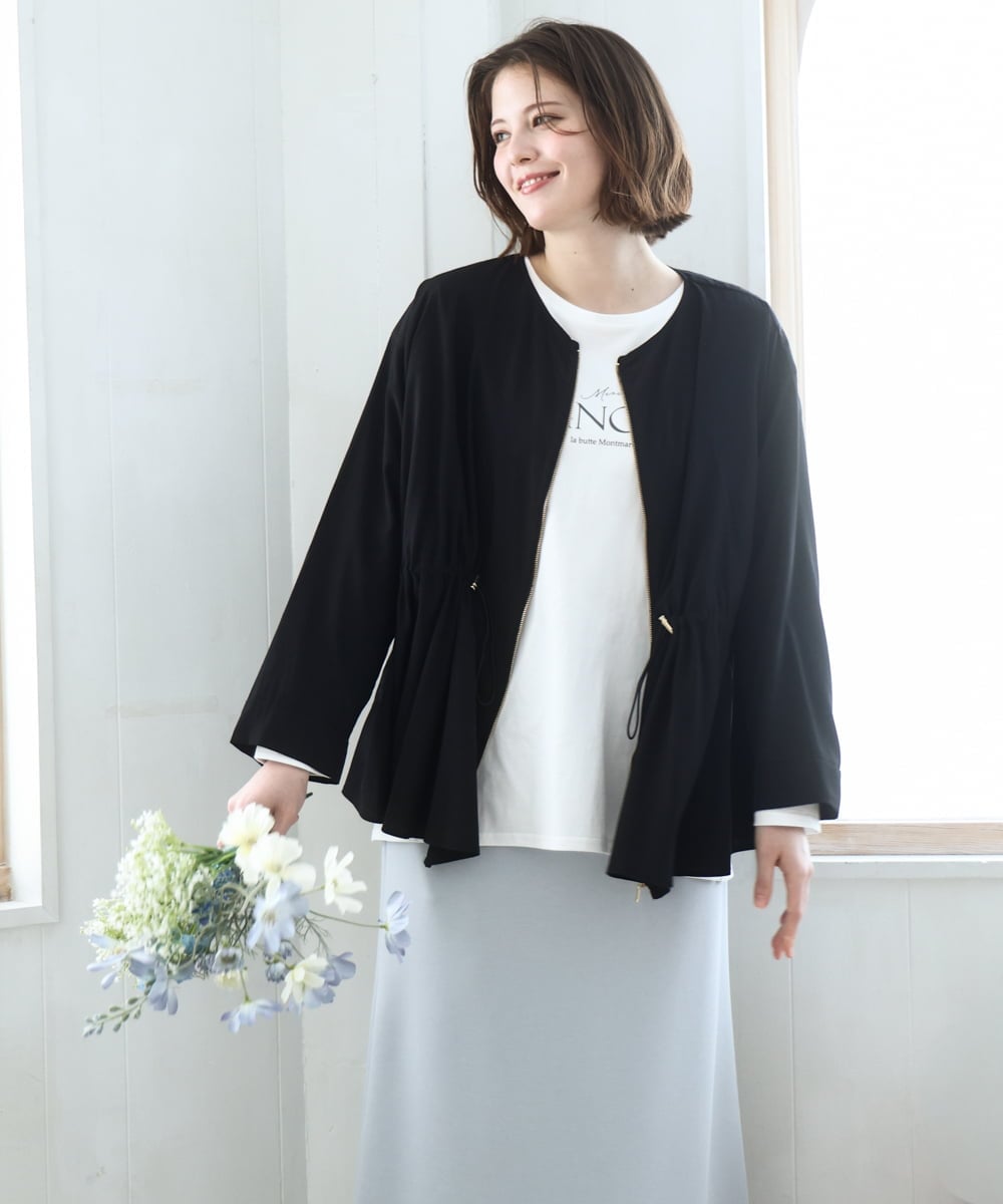 OLJDD06179 eur3(エウルキューブ) 【大きいサイズ】シア―ギャザーブルゾン ブラック(94)
