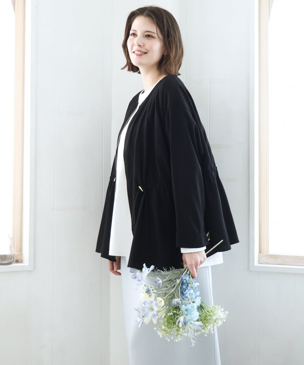 OLJDD06179 eur3(エウルキューブ) 【大きいサイズ】シア―ギャザーブルゾン ブラック(94)