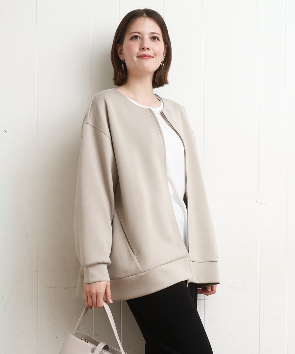 OLJDD09099 eur3(エウルキューブ) 【大きいサイズ】ジップアップブルゾン グレージュ