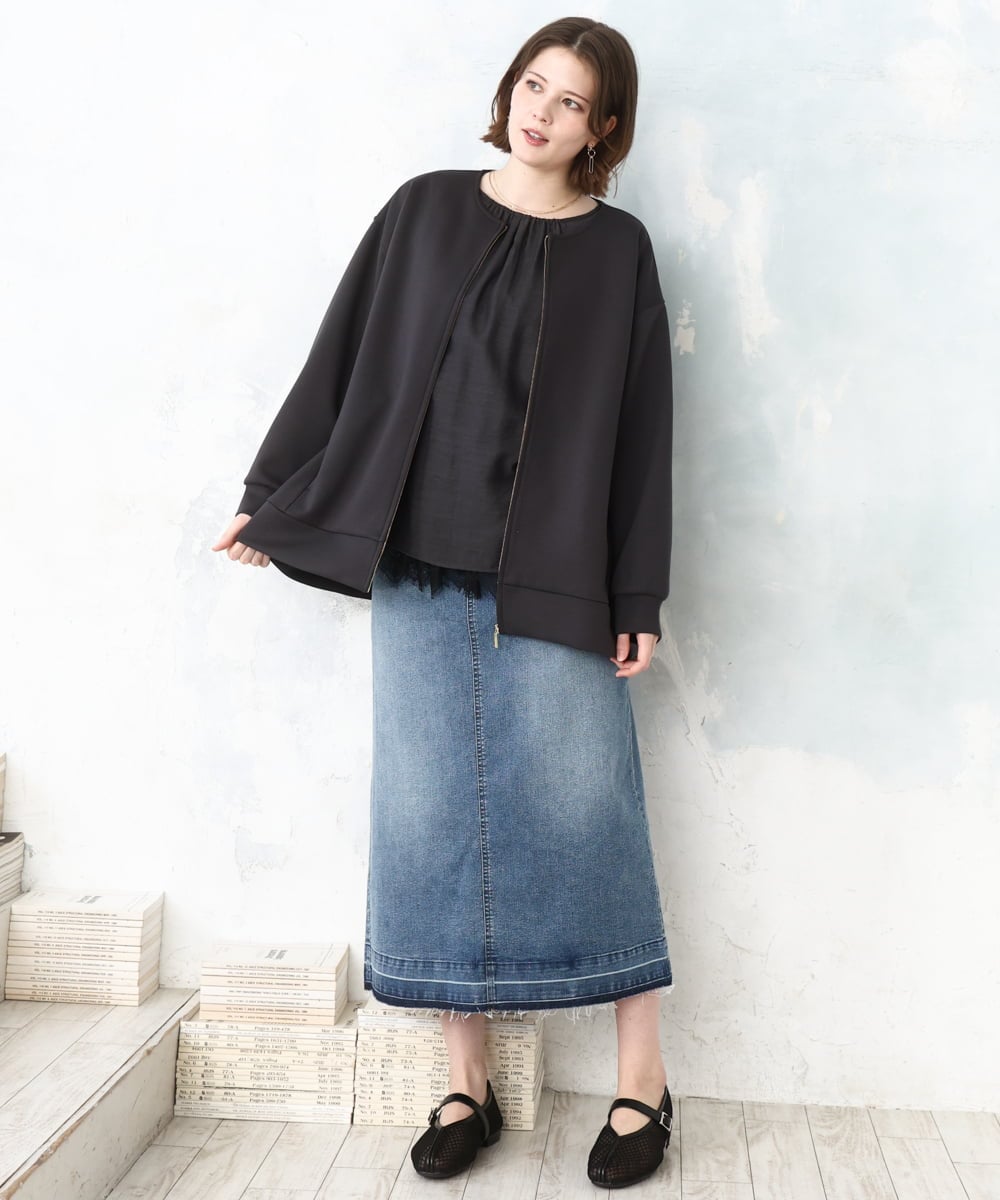 OLJDD09099 eur3(エウルキューブ) 【大きいサイズ】ジップアップブルゾン ダークグレー