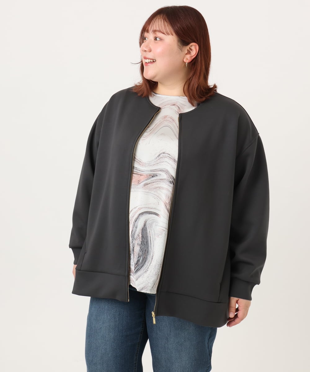 OLJDD09099 eur3(エウルキューブ) 【大きいサイズ】ジップアップブルゾン ダークグレー
