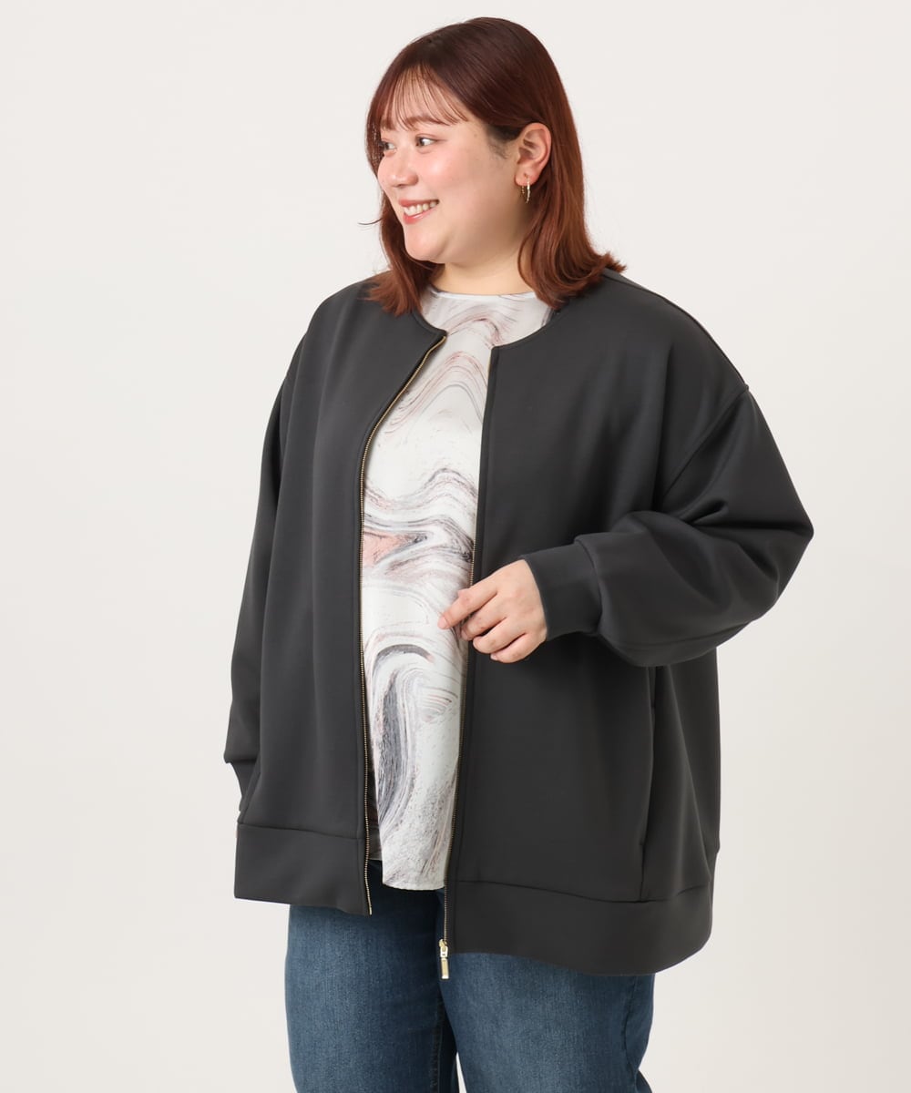 OLJDD09099 eur3(エウルキューブ) 【大きいサイズ】ジップアップブルゾン ダークグレー