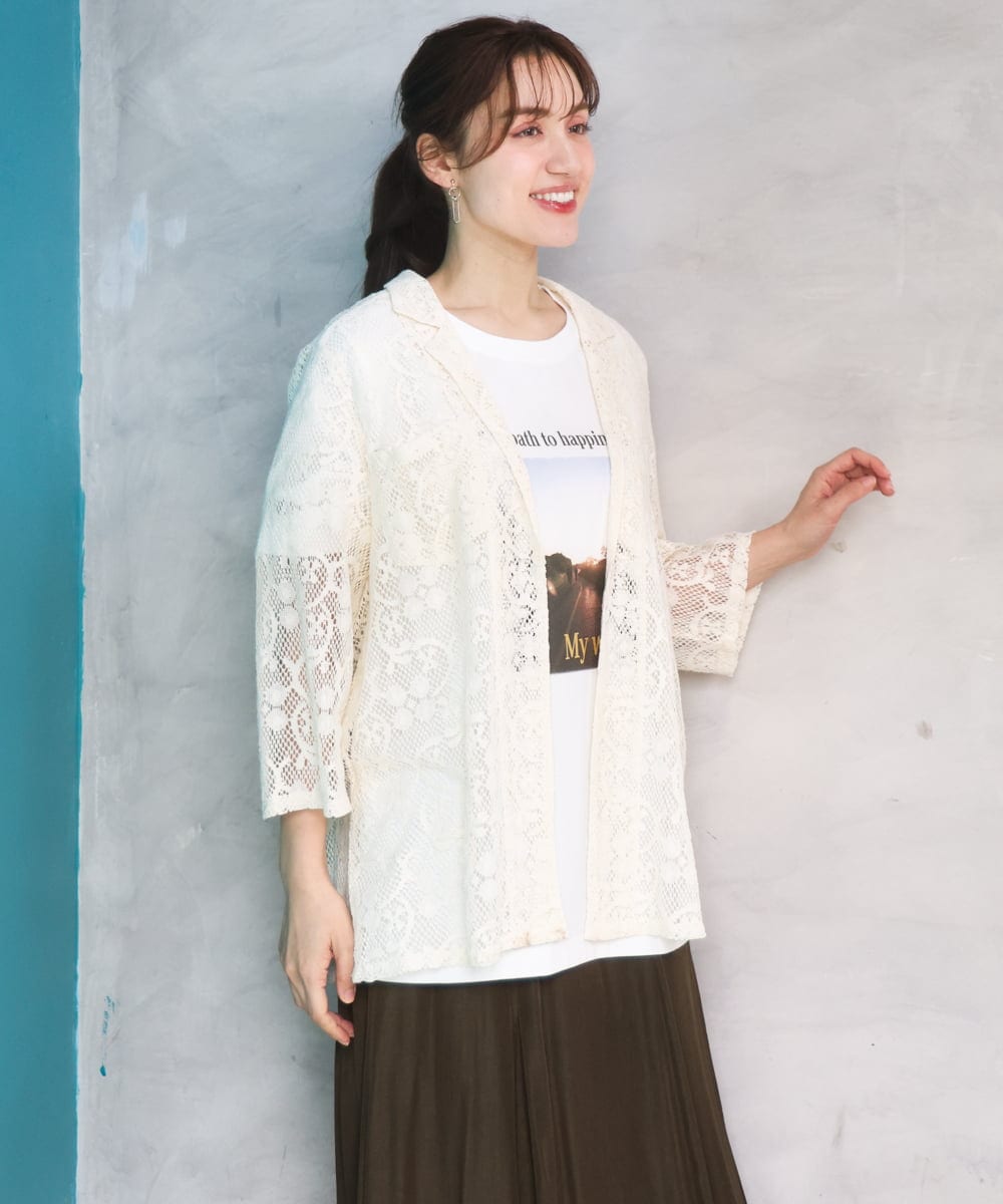 OLJFD01099 eur3(エウルキューブ) 【大きいサイズ】レースジャケット アイボリー