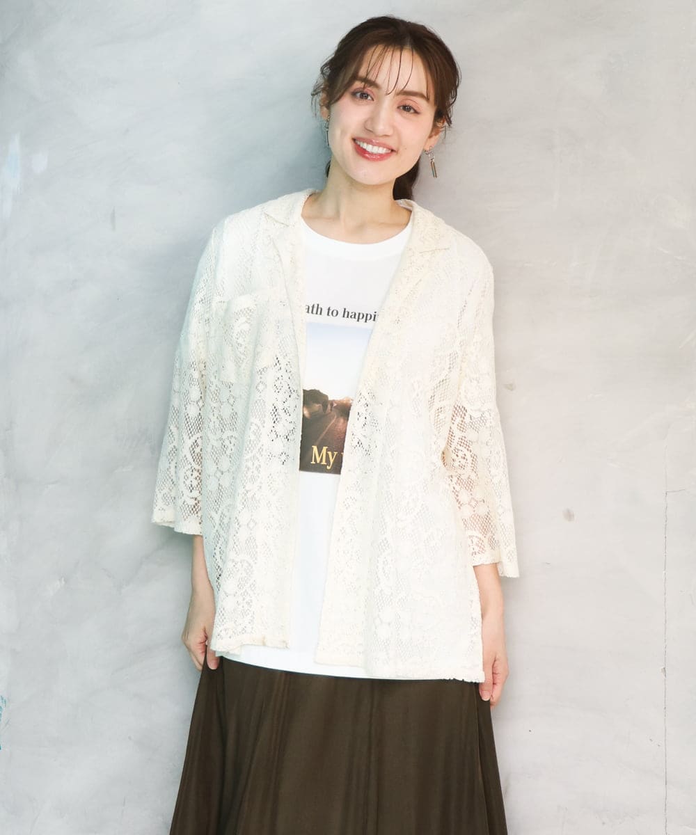 OLJFD01099 eur3(エウルキューブ) 【大きいサイズ】レースジャケット アイボリー
