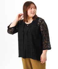 OLJFD01099 eur3(エウルキューブ) 【大きいサイズ】レースジャケット ブラック