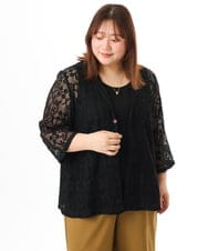 OLJFD01099 eur3(エウルキューブ) 【大きいサイズ】レースジャケット ブラック