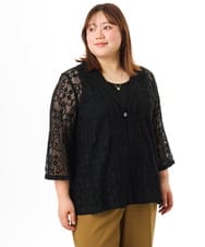 OLJFD01099 eur3(エウルキューブ) 【大きいサイズ】レースジャケット ブラック