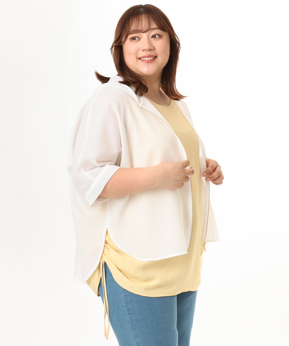 OLJGD12119 eur3(エウルキューブ) 【大きいサイズ】メッシュフーディ―ジャケット ホワイト