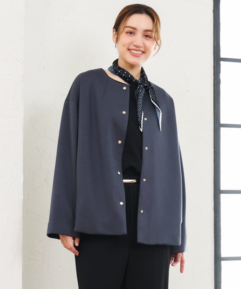 OLJKD02149 eur3(エウルキューブ) 【大きいサイズ】ノーカラーキルトコンビジャケット ダークグレー
