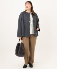OLJKD02149 eur3(エウルキューブ) 【大きいサイズ】ノーカラーキルトコンビジャケット ダークグレー