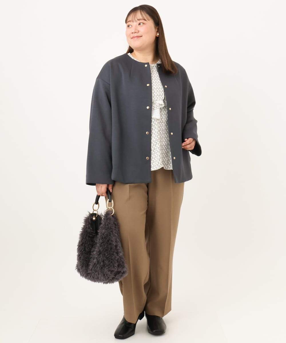 OLJKD02149 eur3(エウルキューブ) 【大きいサイズ】ノーカラーキルトコンビジャケット ダークグレー