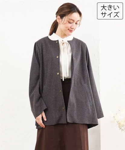 OLJLD10169 eur3 【WEB先行販売】【大きいサイズ】チェック柄ノーカラージャケット