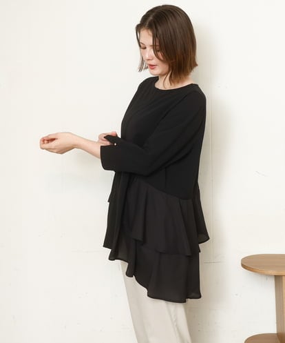 OLKDD01099 eur3 【大きいサイズ/セットアップ対応】カットジョーゼットバックティアードカットソー