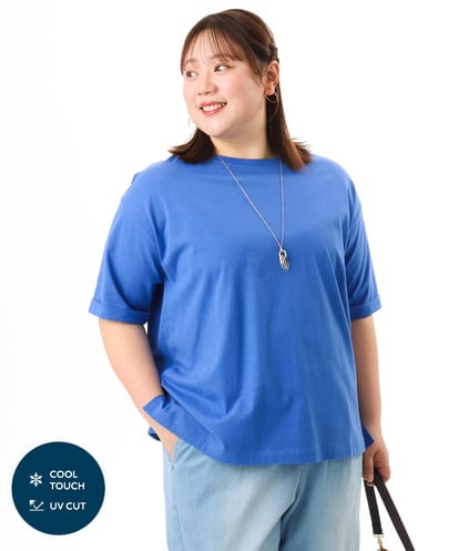 OLKFD12039  【大きいサイズ/接触冷感/UVカット】ドロップショルダーコットンTシャツ