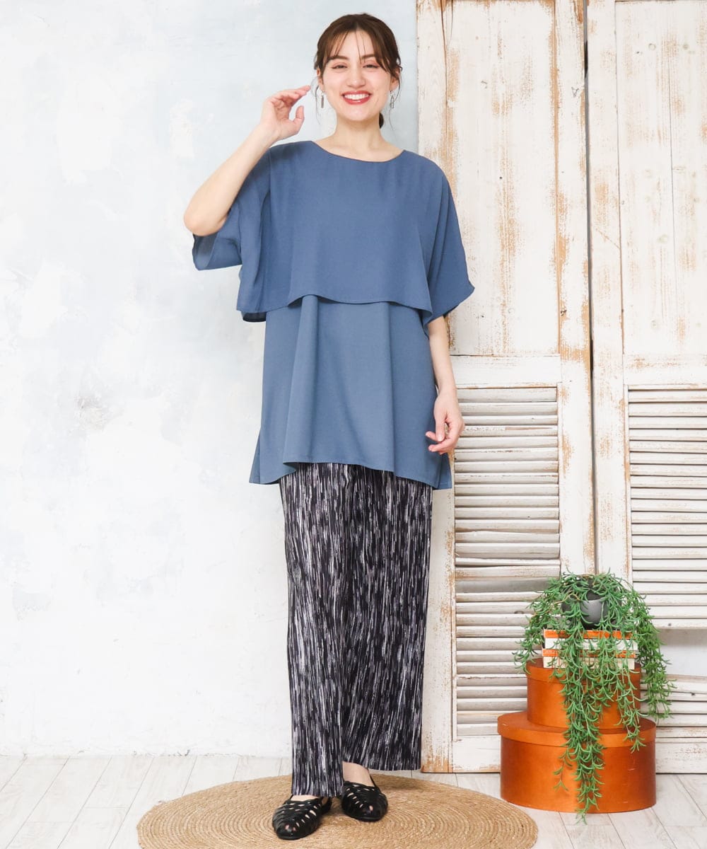 OLKFD18079 eur3(エウルキューブ) 【大きいサイズ/接触冷感】ケープデザインカットソー ブルー