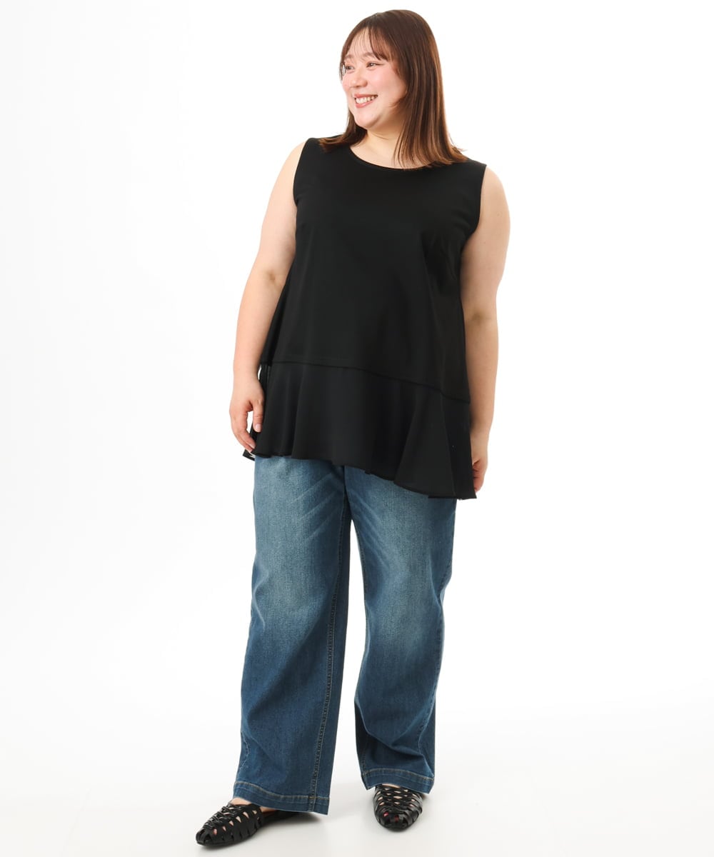 OLKFD40049 eur3(エウルキューブ) 【大きいサイズ】裾シフォンタンクトップ ブラック