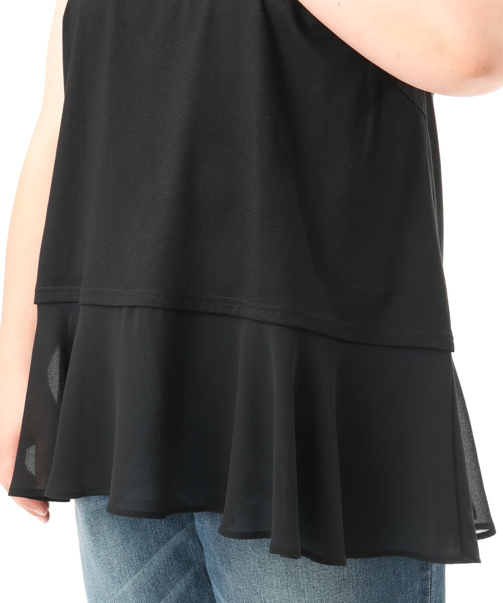 OLKFD40049 eur3(エウルキューブ) 【大きいサイズ】裾シフォンタンクトップ ブラック