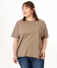 OLKGD34054 eur3(エウルキューブ) 【大きいサイズ/UVカット/接触冷感】コットンエンボスロゴＴシャツ モカ