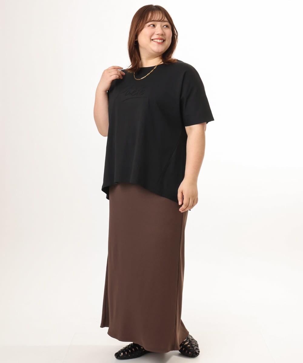 OLKGD34054 eur3(エウルキューブ) 【大きいサイズ/UVカット/接触冷感】コットンエンボスロゴＴシャツ ブラック