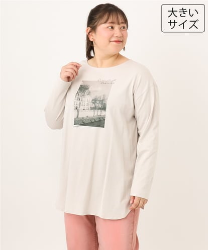 OLKKD10064  【大きいサイズ】プリント長袖Tシャツ