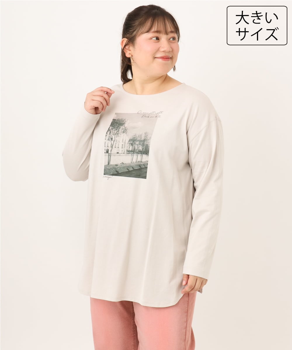 OLKKD10064 eur3 【大きいサイズ】プリント長袖Tシャツ