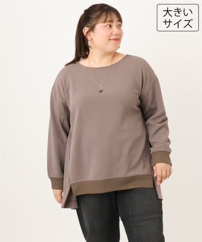 OLKKD11089 eur3 【大きいサイズ】袖リブイレヘムカットソー