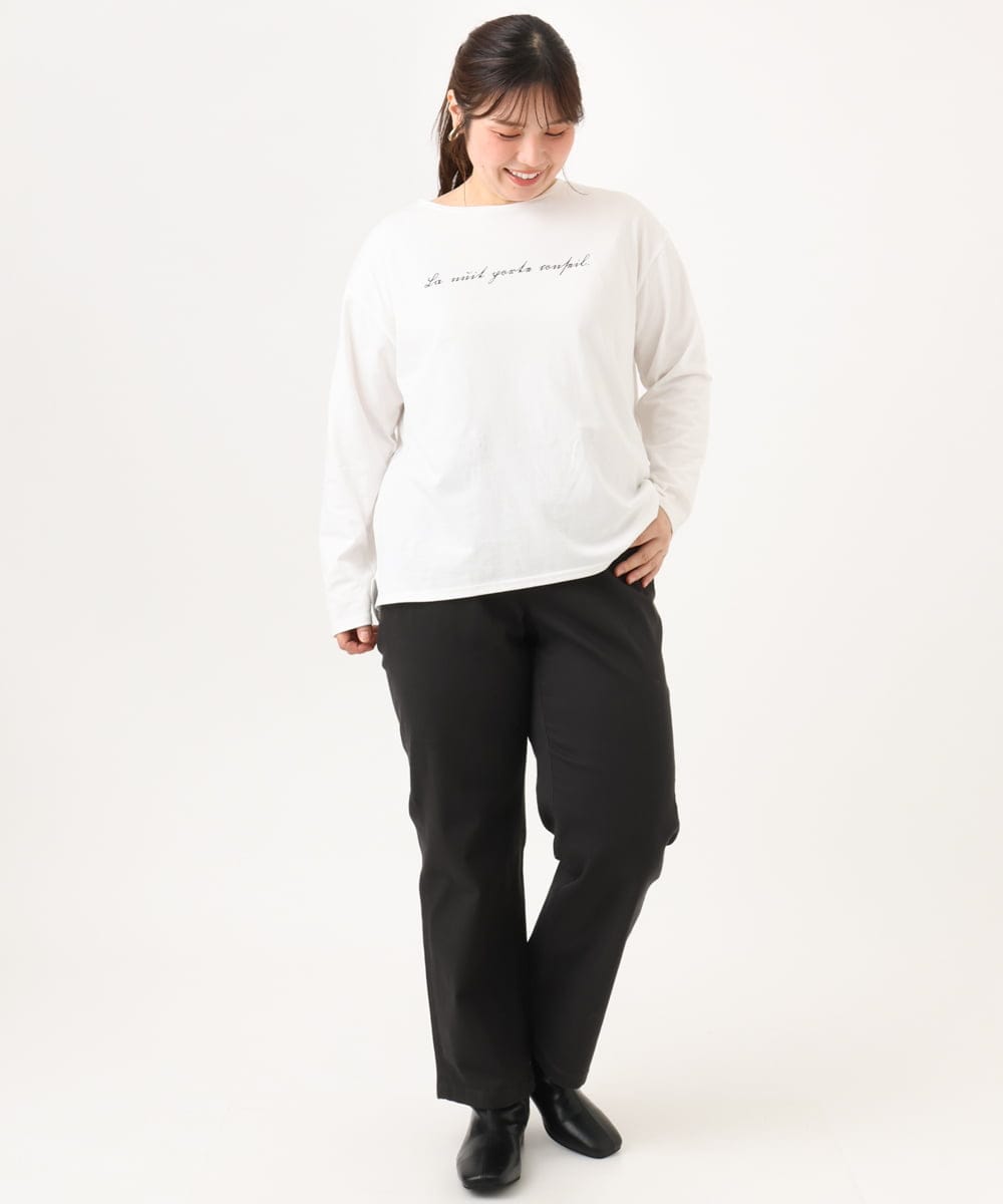 OLKLD16064 eur3(エウルキューブ) 【大きいサイズ】コットンロゴ長袖Tシャツ ホワイト