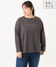 OLKLD16064 eur3(エウルキューブ) 【大きいサイズ】コットンロゴ長袖Tシャツ ダークグレー