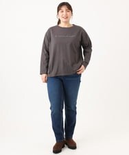 OLKLD16064 eur3(エウルキューブ) 【大きいサイズ】コットンロゴ長袖Tシャツ ダークグレー