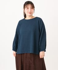 OLKLD19069 eur3(エウルキューブ) 【大きいサイズ】千鳥ジャカードカットソー ネイビー