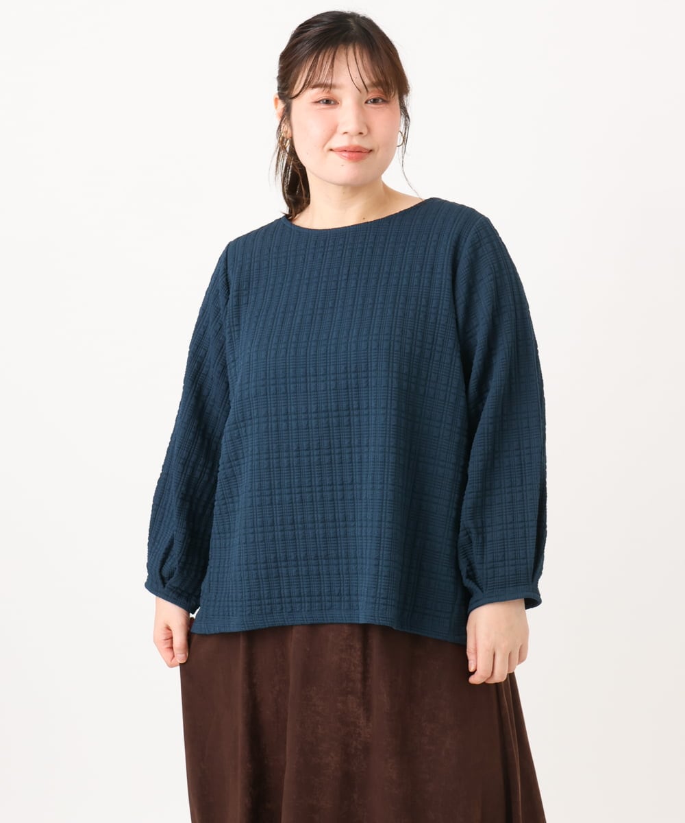 OLKLD19069 eur3(エウルキューブ) 【大きいサイズ】千鳥ジャカードカットソー ネイビー