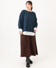 OLKLD19069 eur3(エウルキューブ) 【大きいサイズ】千鳥ジャカードカットソー ネイビー