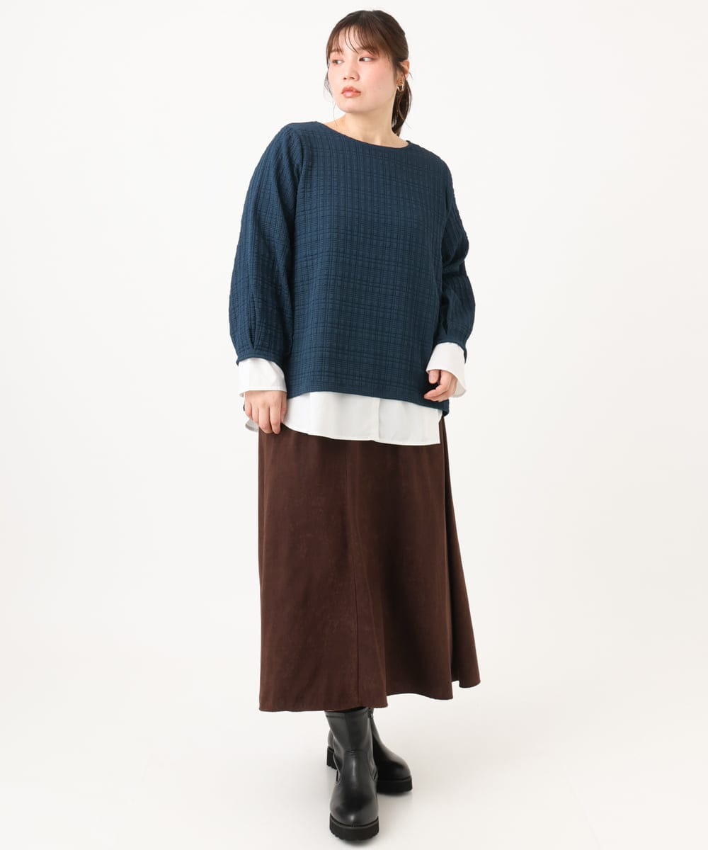 OLKLD19069 eur3(エウルキューブ) 【大きいサイズ】千鳥ジャカードカットソー ネイビー