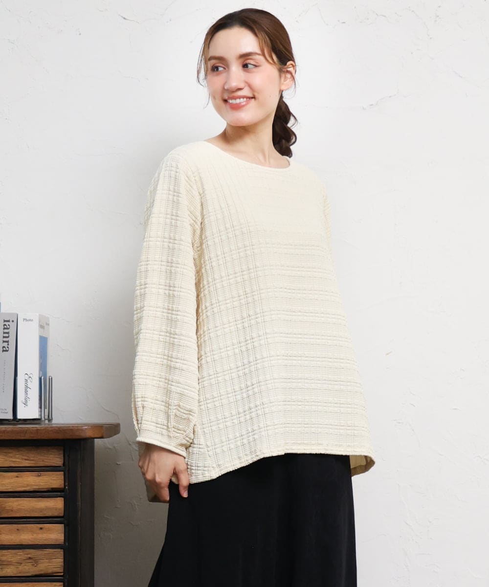 OLKLD19069 eur3(エウルキューブ) 【大きいサイズ】千鳥ジャカードカットソー アイボリー