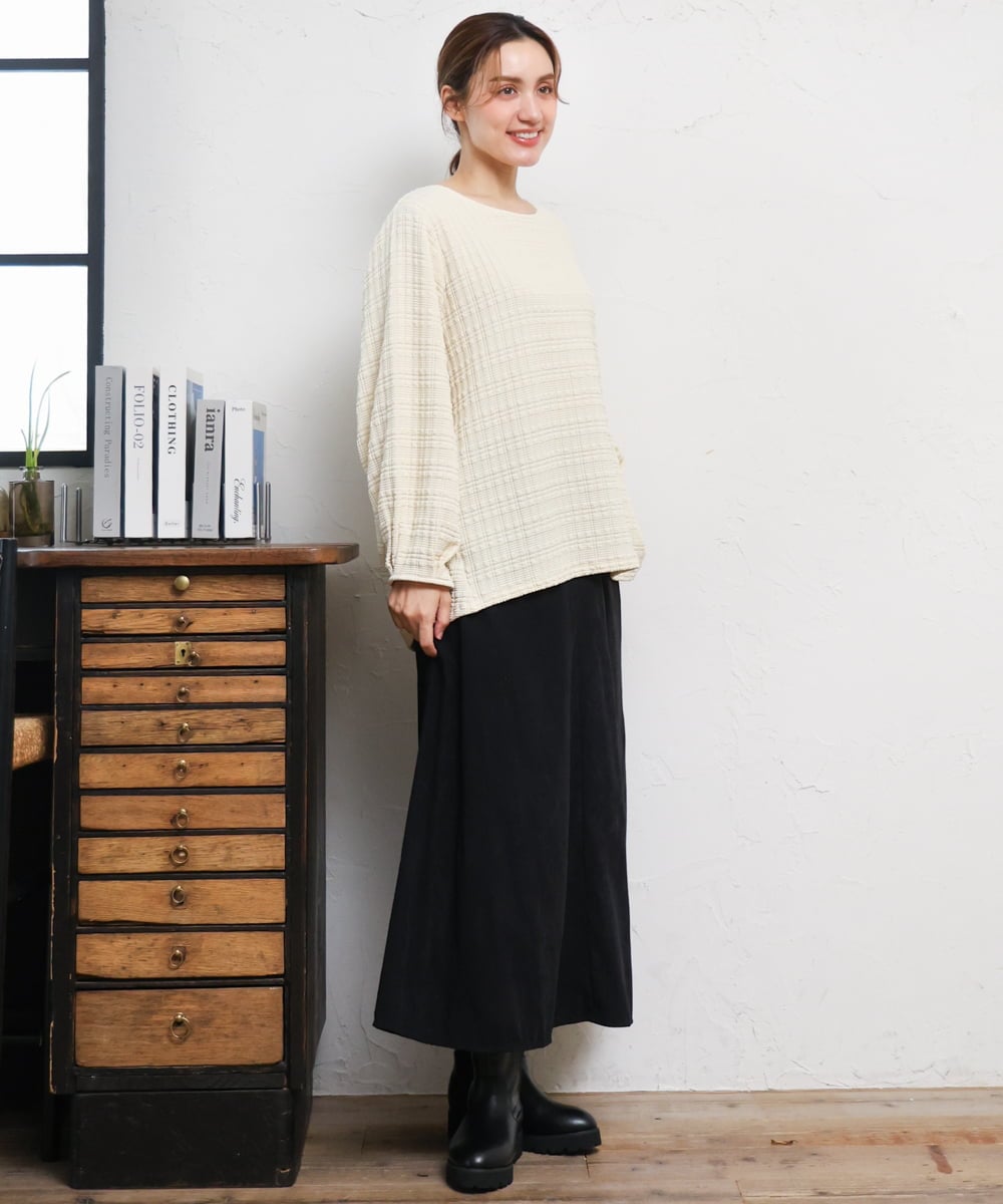 OLKLD19069 eur3(エウルキューブ) 【大きいサイズ】千鳥ジャカードカットソー アイボリー