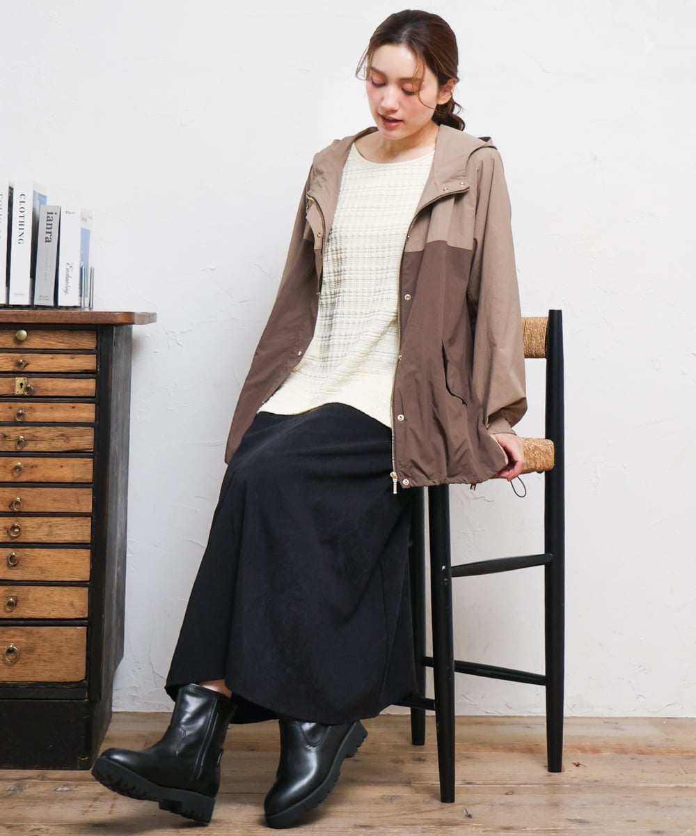 OLKLD19069 eur3(エウルキューブ) 【大きいサイズ】千鳥ジャカードカットソー アイボリー