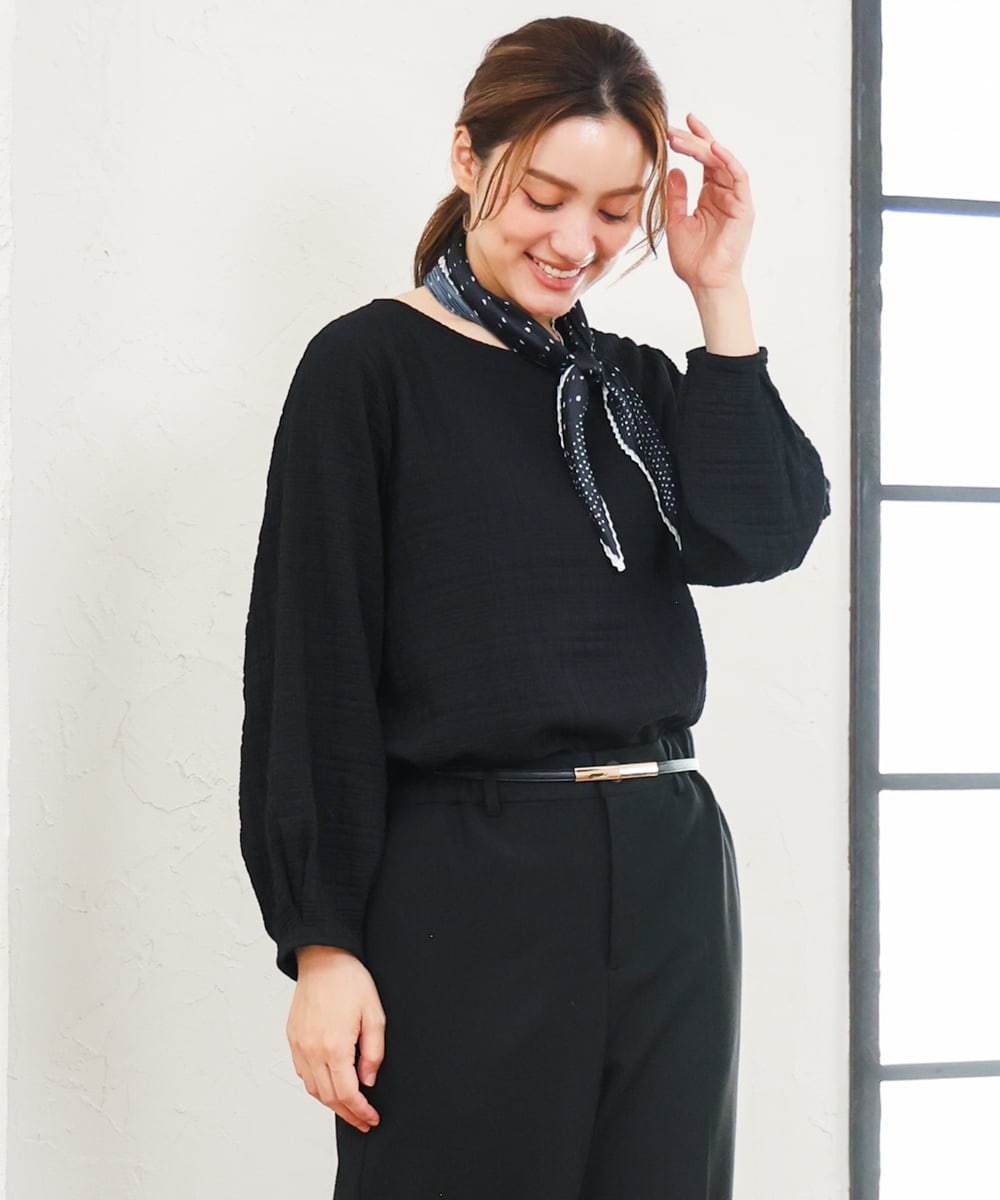 OLKLD19069 eur3(エウルキューブ) 【大きいサイズ】千鳥ジャカードカットソー ブラック