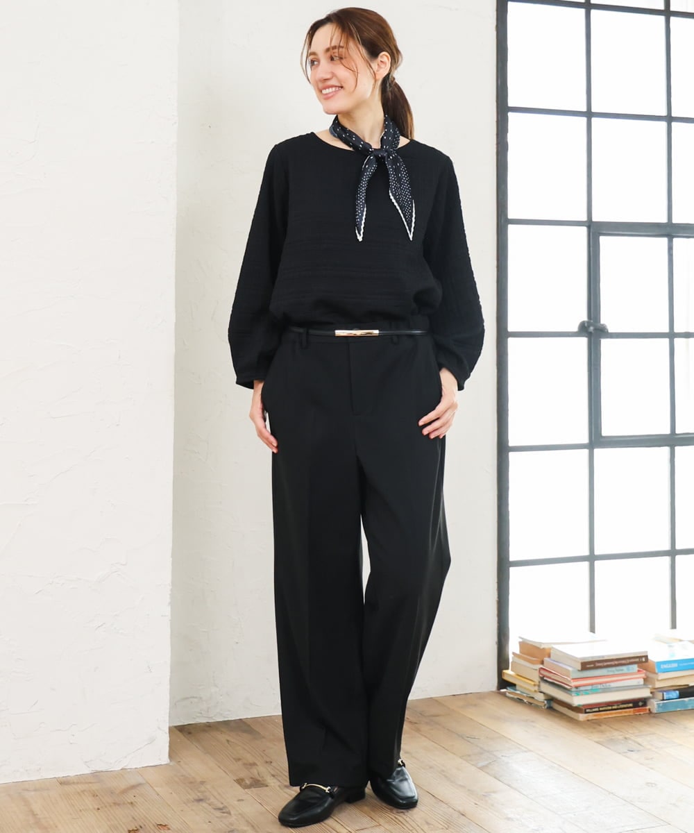 OLKLD19069 eur3(エウルキューブ) 【大きいサイズ】千鳥ジャカードカットソー ブラック