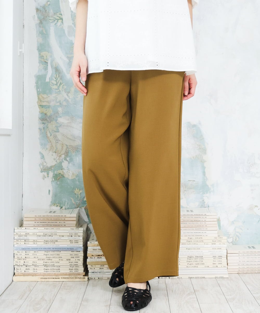 OLLFD18099 eur3(エウルキューブ) 【大きいサイズ】ストレッチワイドイージーパンツ キャメル