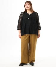 OLLFD18099 eur3(エウルキューブ) 【大きいサイズ】ストレッチワイドイージーパンツ キャメル