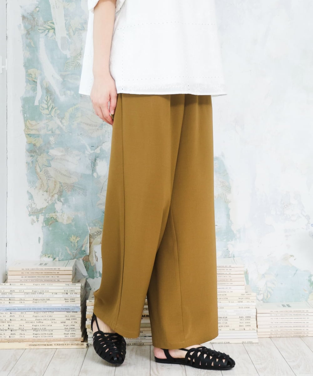 OLLFD18099 eur3(エウルキューブ) 【大きいサイズ】ストレッチワイドイージーパンツ キャメル