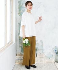 OLLFD18099 eur3(エウルキューブ) 【大きいサイズ】ストレッチワイドイージーパンツ キャメル