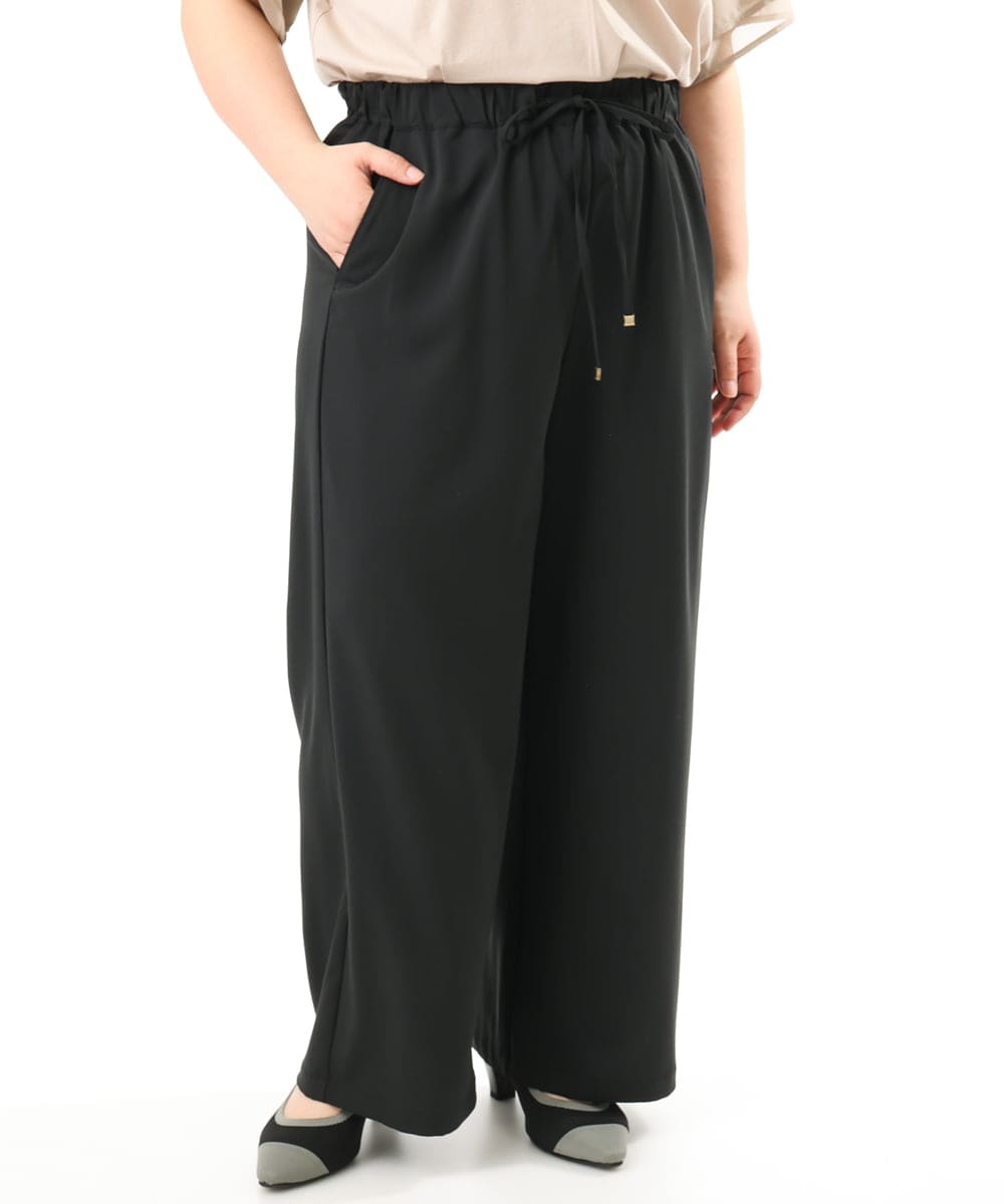 OLLFD18099 eur3(エウルキューブ) 【大きいサイズ】ストレッチワイドイージーパンツ ブラック