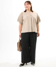 OLLFD18099 eur3(エウルキューブ) 【大きいサイズ】ストレッチワイドイージーパンツ ブラック