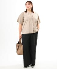 OLLFD18099 eur3(エウルキューブ) 【大きいサイズ】ストレッチワイドイージーパンツ ブラック